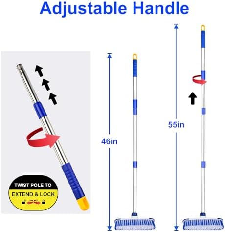Floor Scrub Brush with Long Handle, 2 in 1 Deck Scrub Brush, Stiff Bristle - Image 2