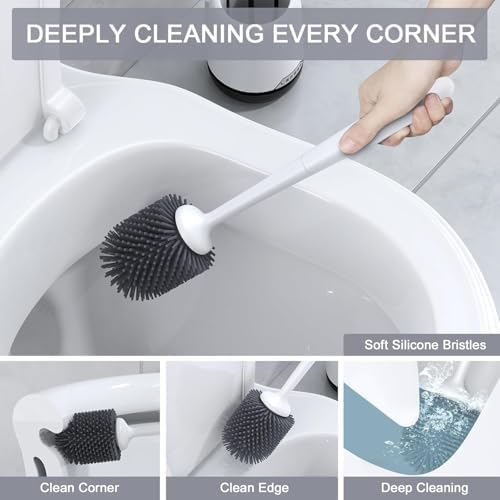 Lefree 2 Pack Silicone Toilet Bowl Brush and Holder Set - Image 4