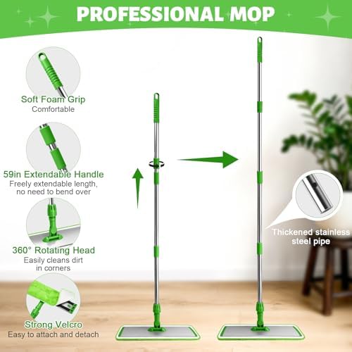 17.7" Microfiber Mop for Floor Cleaning, 360° Rotating Flat Mop - Image 2