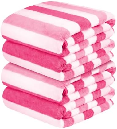 JML Microfiber Bath Towels Set of 4, Cabana Stripe Pink by JML