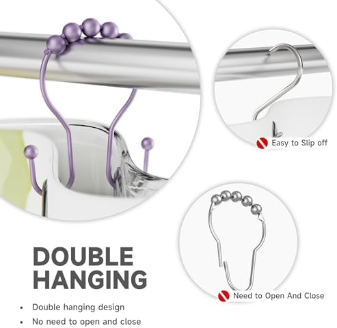Bathway Shower Curtain Hooks, Shower Curtain Rings Rust Proof Double Hook - Image 3
