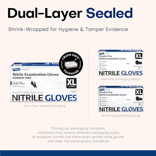 Supmedic Soft Max Disposable Nitrile Exam Gloves, Powder-Free Black, 100 Ct - Image 5
