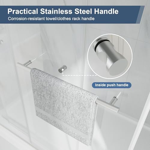 55-60" x 76"H Frameless Double Sliding Shower Doors Brushed Nickle - Image 5