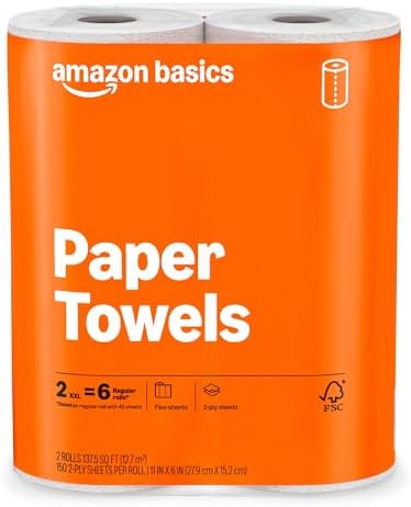 Amazon Basics 2-Ply Flex-Sheets Paper Towels, 150 Sheets per Roll, 2 Basics by AmazonBasics