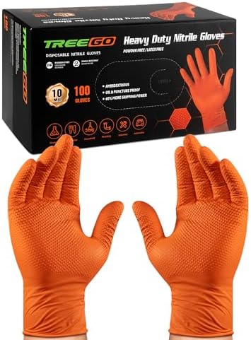 TREEGO 10 Mil Heavy Duty Orange Nitrile Mechanic Gloves by Treego