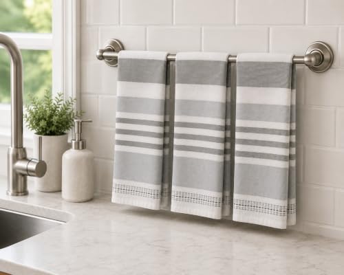 Serafina Home Grey White Kitchen Hand Dish Towels: Oversized 28" x 16" - Image 2