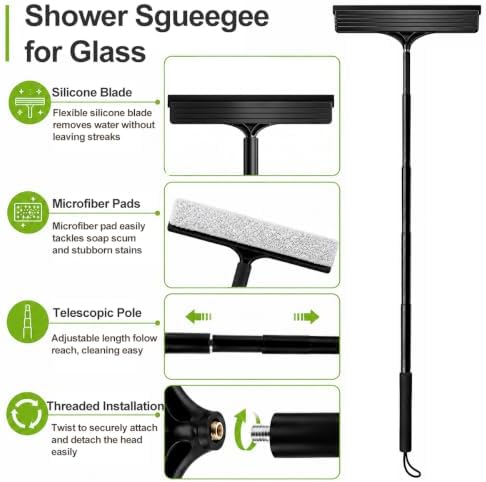 2 in 1 Window Squeegee with Adjustable Telescopic Pole, Shower Glass Squeegee - Image 6