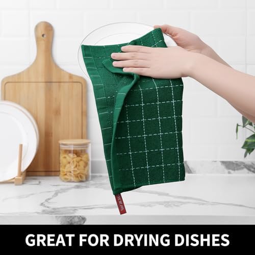 Homaxy 100% Cotton Terry Kitchen Dish Cloths, 12 Pack, Dark Green - Image 4