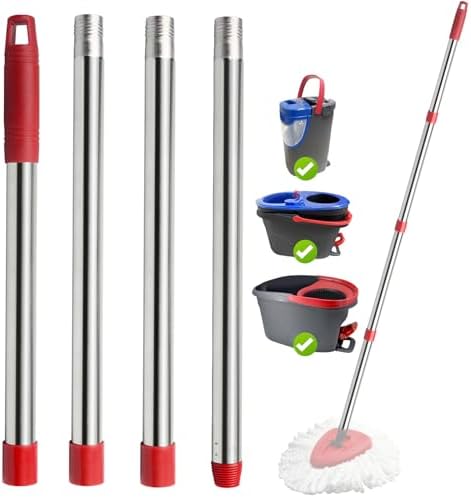 4-Section Spin Mop Replacement Handle- 2.5-5 Foot Mop Replacement Stick Only by HiBaby