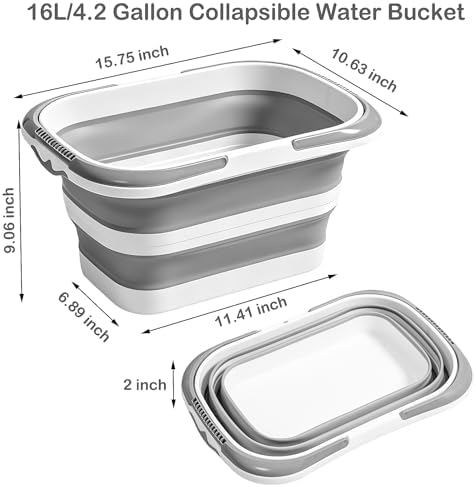2 Pack Collapsible Bucket with Handle 16L, Foldable Rectangular Plastic Water - Image 2