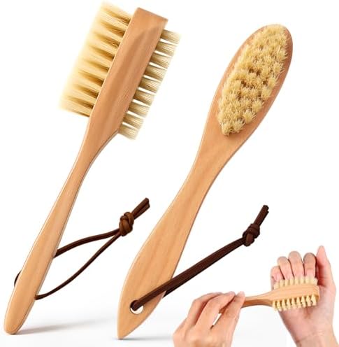 2 Pcs Wooden Nail Brush with Boar Bristles, Double Sided Scrub by Yiyiring