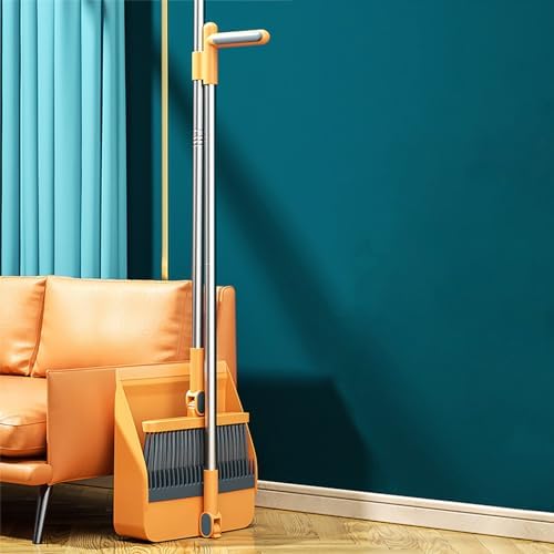Broom with Dustpan Combo Set, 180° Rotating 37" Long Handle Broom and Dust Pan by Unknown