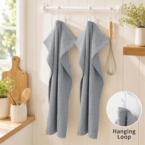Kitinjoy Premium Cotton Check Kitchen Towels 6 Pack, Light Grey - Image 5