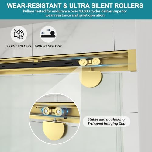 Frameless Double Sliding Frosted Shower Door, 49-54"Wx76"H, 5/16"Brushed Gold - Image 6