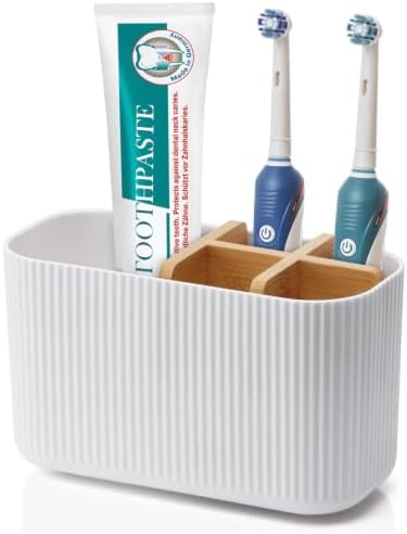 GFWARE White Toothbrush Holder, 5 Slots Bathroom Storage Organizer by GFWARE
