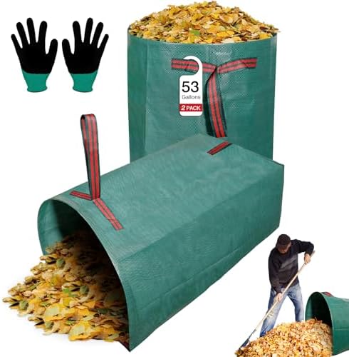 2‑Pack 53 Gallon Garden Leaf Bags, Reusable Dustpan Yard Waste Sacks by JOINSI