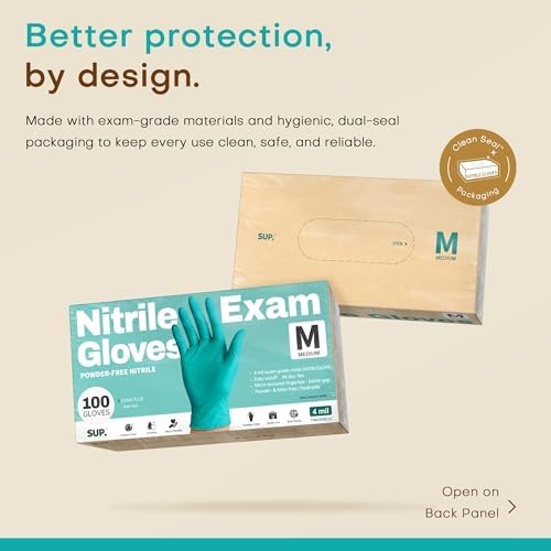 SUP Exam Plus® Nitrile Gloves, Powder-Free Disposable, Teal 100 Count - Image 5