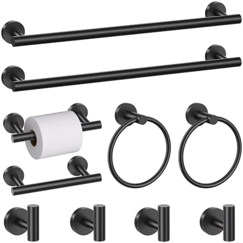 10 Pieces Matte Black Bathroom Hardware Accessories Towel Bar Set Black Towle by SOAEZ