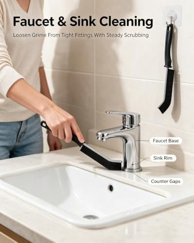 Crevice Cleaning Brush 3 Pack, Hard Bristle Grout Scrub Brush - Image 5