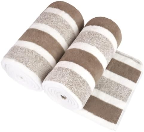 JML Bath Towels, 2 Pack, 27x55 in, Microfiber, Stripe Brown by JML