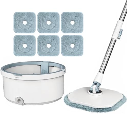 Spin Mop and Bucket Set with Separate Dirty/Clean Water System, Extra 6 Pad by Tesoroli