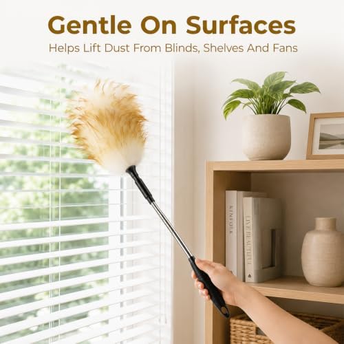 Lambswool Cleaning Duster with Telescopic Stainless Steel Pole, Ergonomic Non - Image 2