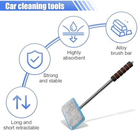Car Windshield Cleaner Tool, Retractable Rearview Mirror Brush - Image 3