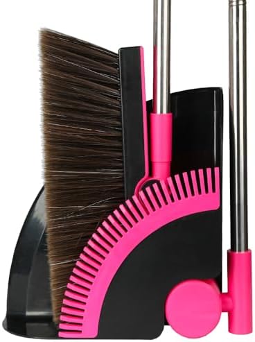 Triangular Indoor Broom and Dustpan Comb Set, 180° Rotating, Soft Bristle Long by GLOYY