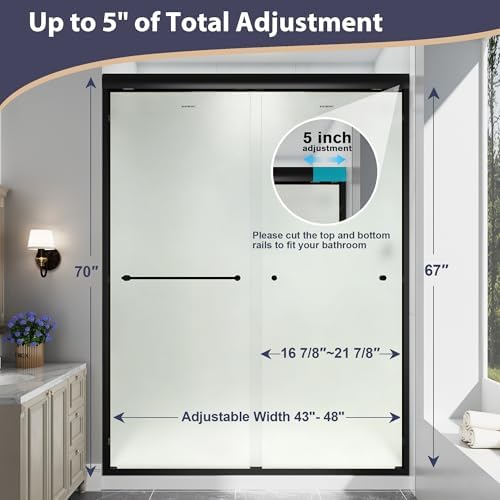 43"-48" W x 70" H Double Sliding Frosted Shower Door Matte Black - Image 5