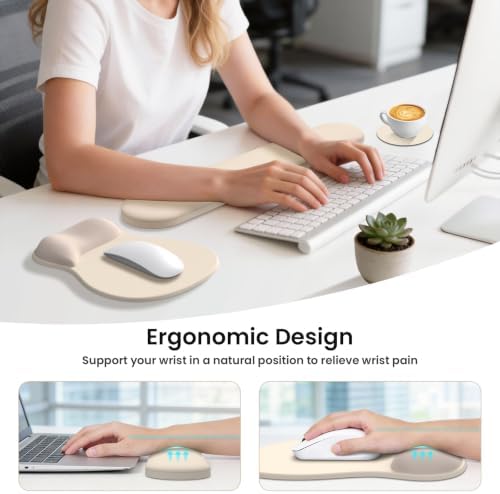 AKIT Ergonomic Mouse Pad and Keyboard Wrist Rest Set, Memory Foam - Image 2
