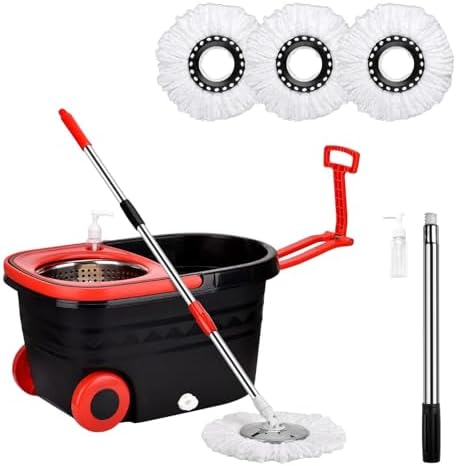 Mop Bucket with Wringer On Wheels, 360°Spin Mop and Bucket, with Stainless by PULNDA