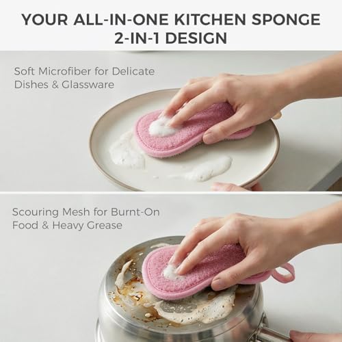 Dual Sided Kitchen Sponges and Scrubbers 10-Pack, Microfiber Non-Scratch - Image 4