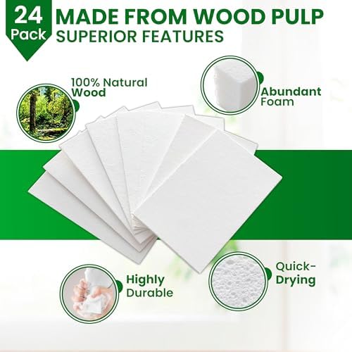 Cellulose Sponges – 24-Pack White Compressed Natural - Image 2