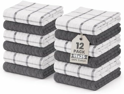 GOLD TEXTILES Kitchen Towels 12 Pack, Waffle Weave Cotton by GOLDTEXTILES