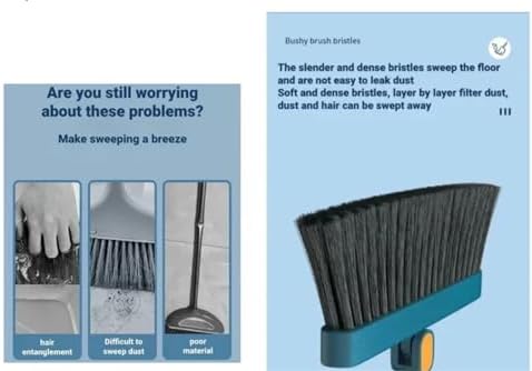 Dustpan Brush Set Long Handle Up to 37 Inches Adjustable Foldable, Plastic - Image 4