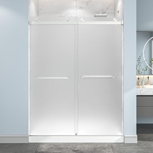 Frameless Double Sliding Frosted Shower Door 55-60" x 76" by EPXMKXShowerDoor