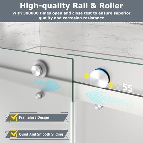 Frameless Frosted Double Bypass Sliding Tub Shower Door, 5/16" ANSI Tempered - Image 6