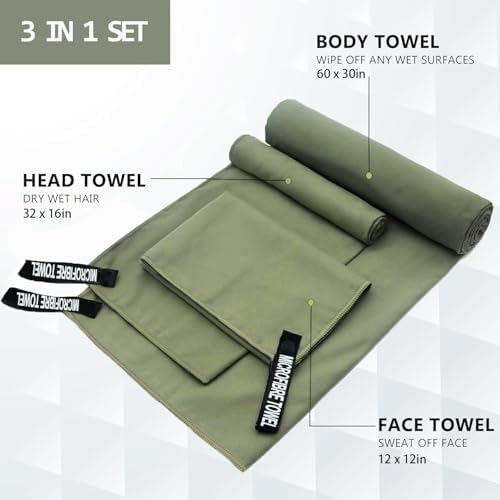 3 Sizes Pack Microfiber Quick Dry Towel, Super Absorbent Light Compact Travel - Image 2