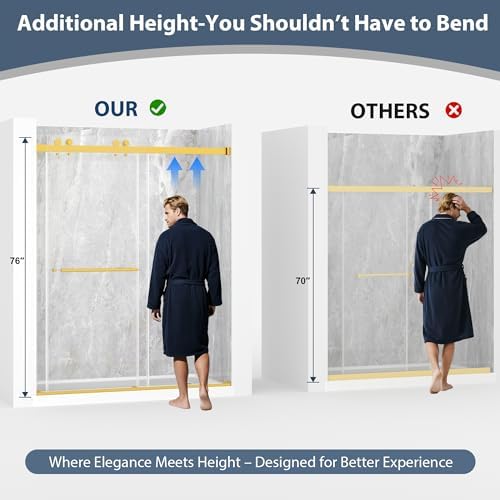 43-48"W x 76"H Frameless Double Sliding Shower Doors Brushed Gold - Image 4