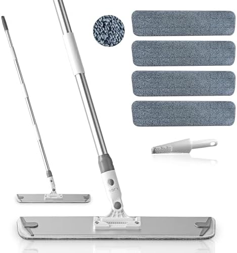 Flat Microfiber Mop for Floor Cleaning, 18 inch Aluminum Base, Adjustable by LJGG