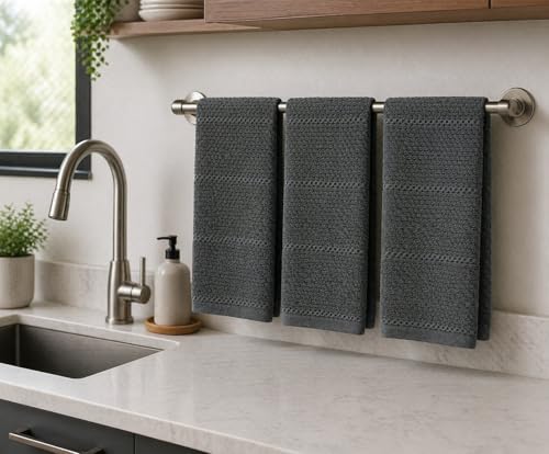 Serafina Home Dark Grey Gray Kitchen Hand Dish Towels: Oversized 28" x 18" - Image 5