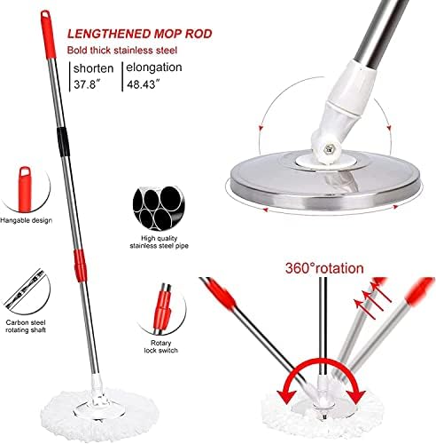 Spin Mop and Bucket with Wringer Set, 6 Mop Refills - Image 5