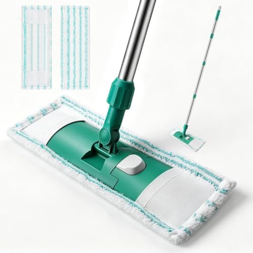 Microfiber Mops for Floor Cleaning Floor Flat Mop for Hardwood Green by EZKEY