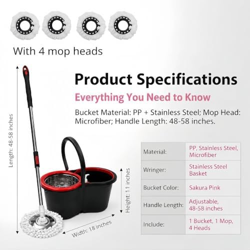Spin Mop and Bucket Set, 360 Rotating Self-Wringing Floor Cleaner - Image 5