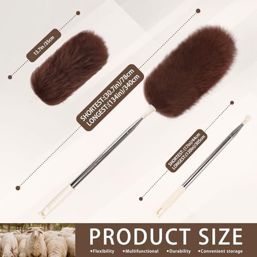 Extendable Lambswool Duster Stainless Steel Handle 133" Removable Feather Duster - Image 2