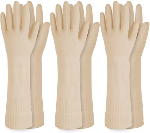 DABOGOSA Rubber Dishwashing Gloves, Non-Slip Kitchen, Ivory Large, 3 Pairs by QualityKitchenandHome
