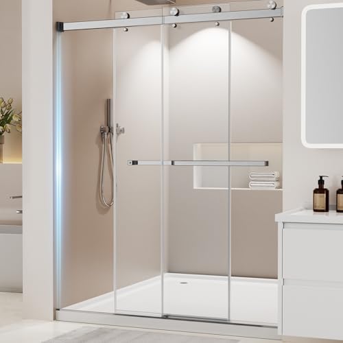 Frameless Stainless Steel Sliding Shower Door, 56-60" W x 72" H by Unknown