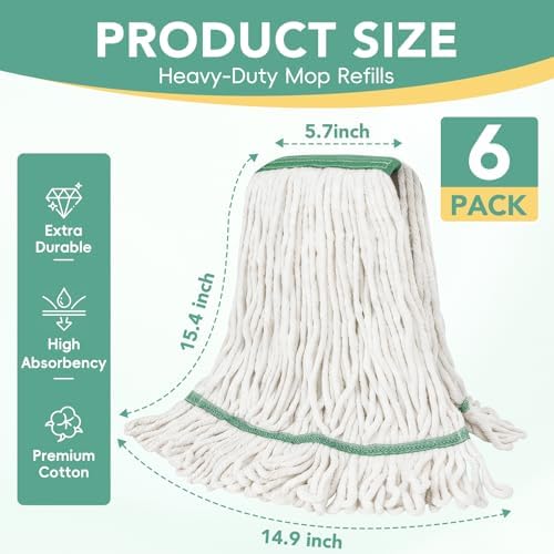 6 Pack Commercial Mop Head Replacement – Heavy Duty Mop Head - Image 2