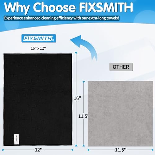 FIXSMITH Black Microfiber Cleaning Cloth -Pack of 8, Highly Absorbent Cleaning - Image 2