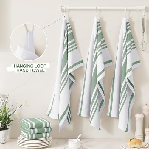 Homaxy Premium Cotton Stripe Kitchen Towels 3 Pack, Grass Green - Image 3